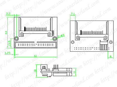 drawing of Dual CF Card 40-pin Male IDE Adapter