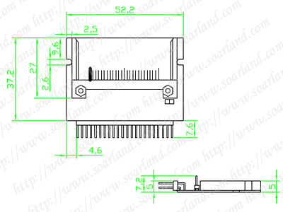 drawing of Pin-bare Laptop 44-Pin Male IDE To CF Card Adapter