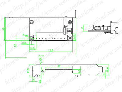 drawing of Bracket 40-Pin Male IDE To CF Card Adapter