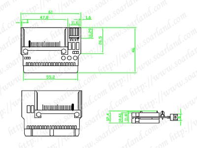 drawing of 3-LEDs Dual CF Card 40-pin Female IDE Adapter