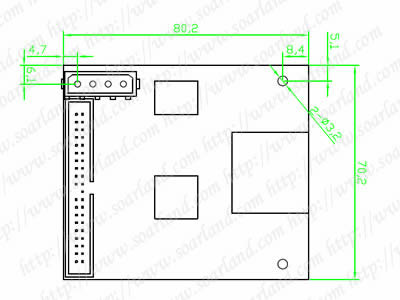 drawing of 40-Pin Male IDE To SD Card Adapter