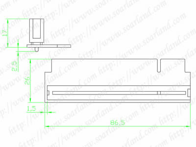 drawing of 1U 32Bit Single Slot 270-Degree Right Angle PCI Riser Card 