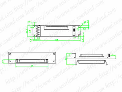 drawing of SCA 80-Pin To SCSI 68-Pin Adapter