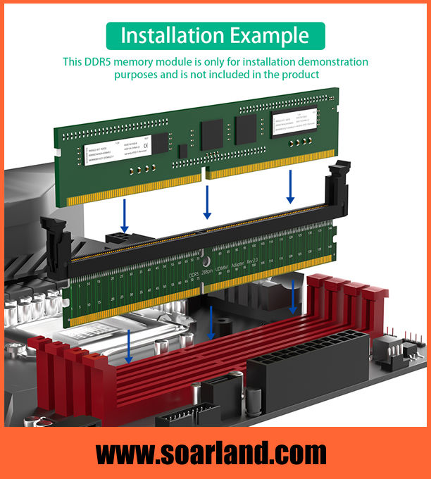 DDR5 U-DIMM 288-Pin Riser with Short Latch