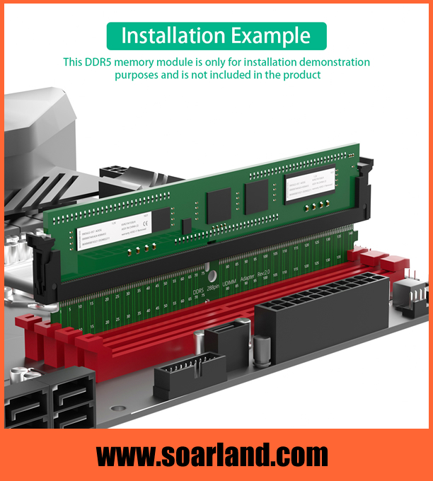 DDR5 U-DIMM 288-Pin Riser with Short Latch