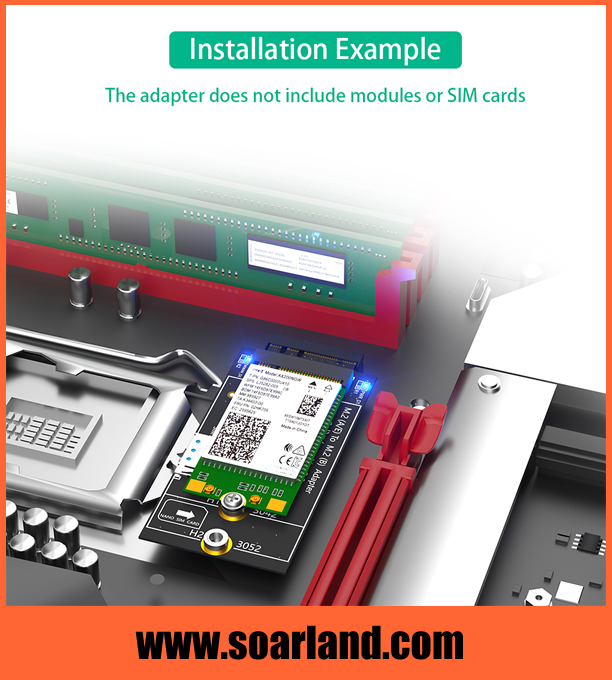 M.2 KEY-B to KEY A+E Adapter with SIM