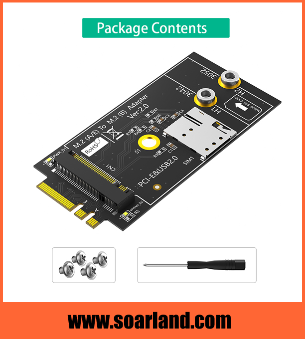 M.2 KEY-B to KEY A+E Adapter with SIM