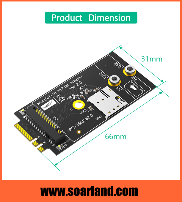 M.2 KEY-B to KEY A+E Adapter with SIM