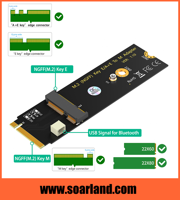 M.2 Key E to M.2 Key M Adapter