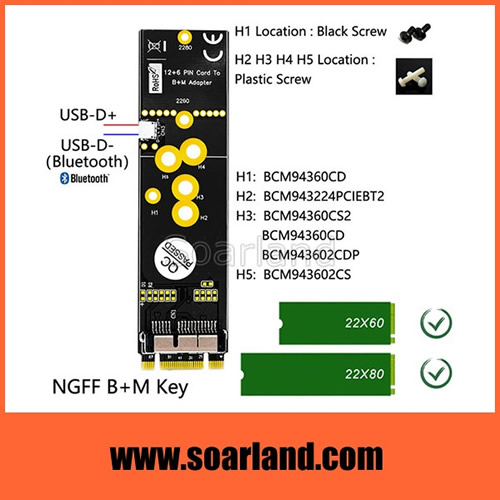 MacBook 12+6 Pin WiFi Module to M.2 Key B+M Adapter