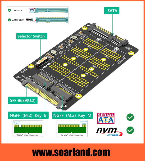 M.2 KEY-B to SATA & KEY-M to U.2 Combo Adapter