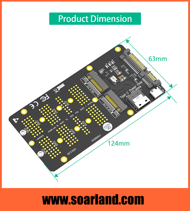 M.2 KEY-B to SATA & KEY-M to SFF-8654 Combo Adapter