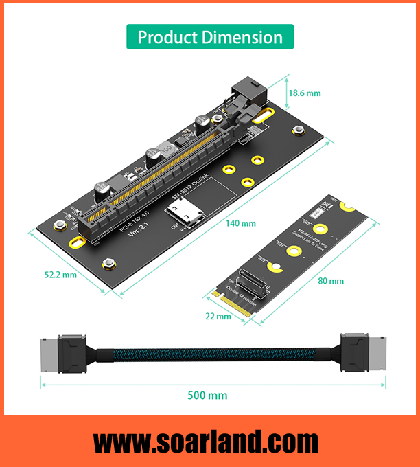 PCIe x16 to M.2 KEY-M Adapter with Oculink