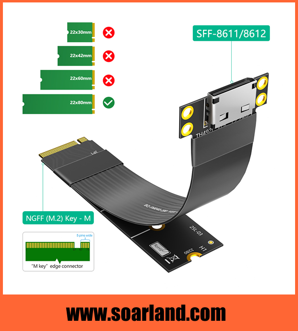 OCuLink SFF-8612 to M.2 KEY-M Cable Adapter