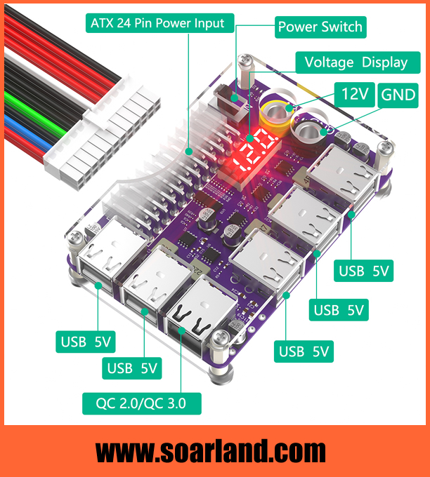 12 Ports ATX Power Supply Breakout Board Adapter