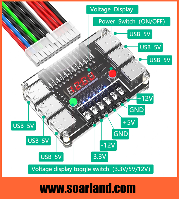 12 Ports ATX Power Supply Breakout Board Adapter