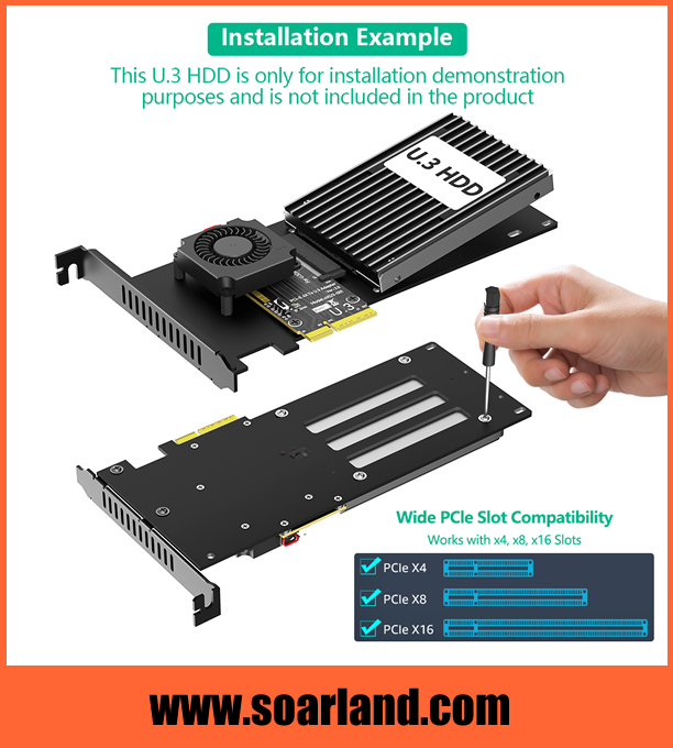 PCIe 5.0 x4 to U.3 SFF-TA-1001 NVMe SSD Adapter Card