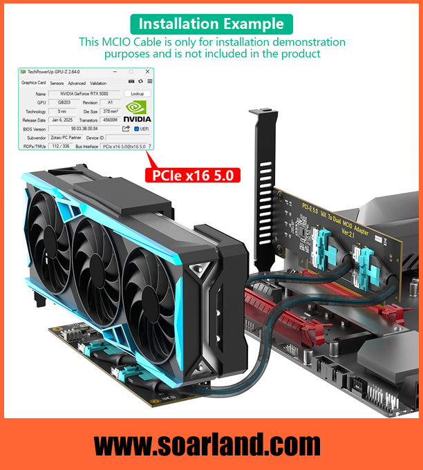 PCIe 5.0 x16 to Dual MCIO SFF-TA-1016​ Adapter Card