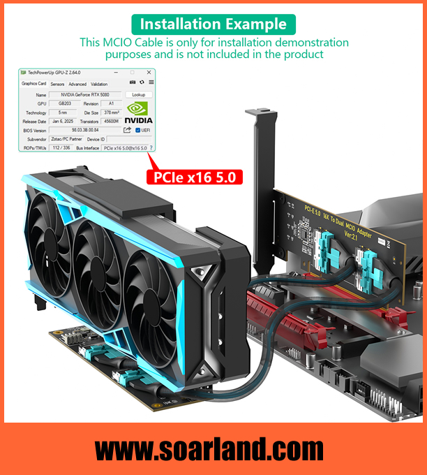 PCIe 5.0 x16 to Dual MCIO SFF-TA-1016​ Adapter Card