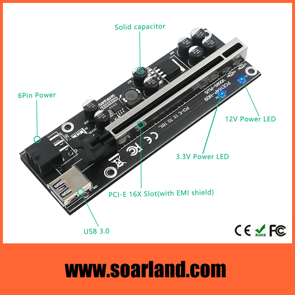 PCIe x1 to x16 Riser with 8 capacitors