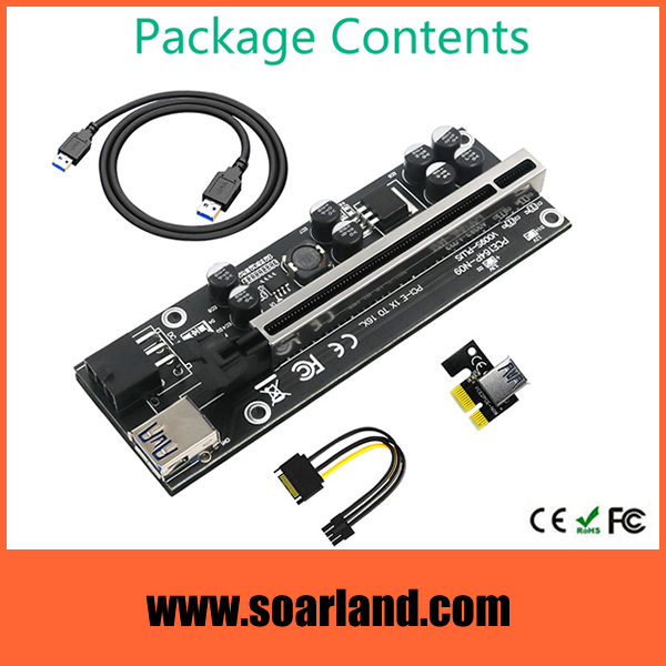 PCIe x1 to x16 Riser with 8 capacitors