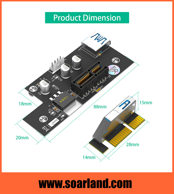 PCIe x1 Riser Cable with USB 3.0