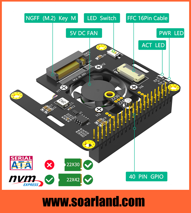 M.2 KEY-M NVMe SSD to Raspberry Pi 5 PCIe Adapter