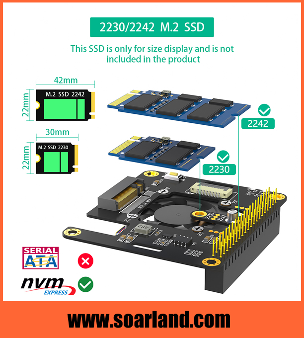 M.2 KEY-M NVMe SSD to Raspberry Pi 5 PCIe Adapter
