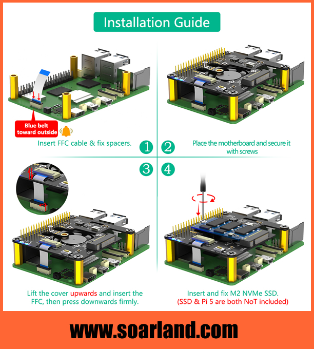 M.2 KEY-M NVMe SSD to Raspberry Pi 5 PCIe Adapter