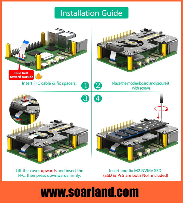 M.2 KEY-M NVMe SSD to Raspberry Pi 5 PCIe Adapter