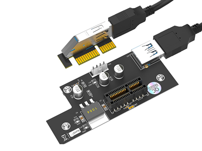 PCIe x1 Riser Cable with USB 3.0